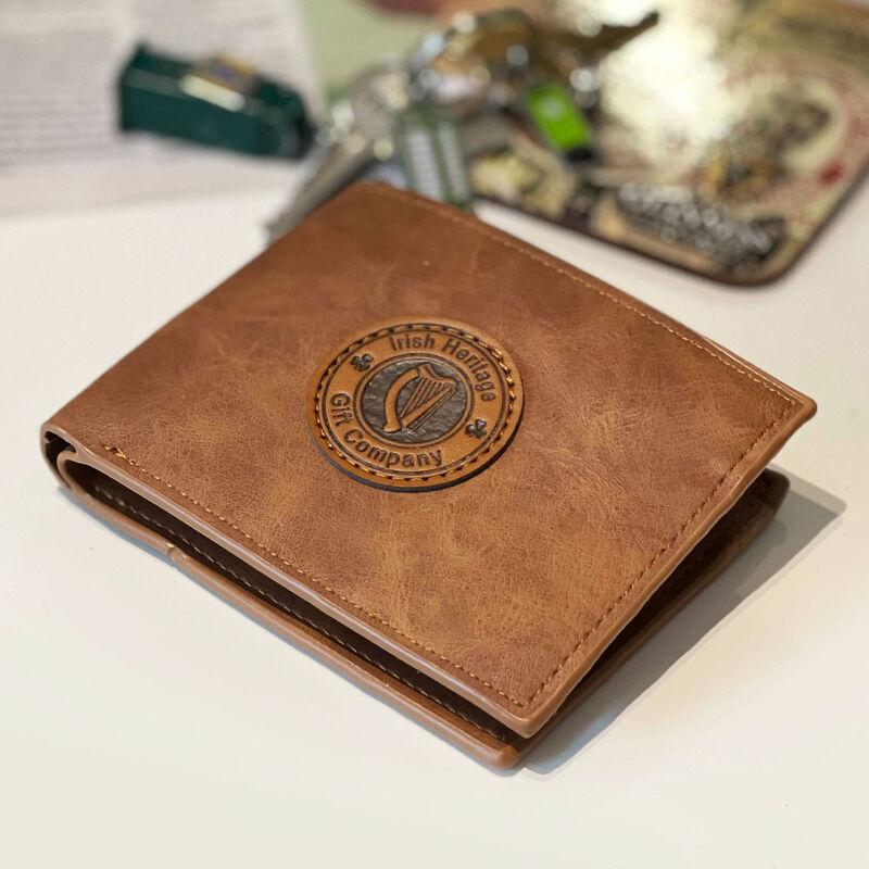 Irish Heritage Gift Company Leather Wallet In Brown With Harp Seal Design
